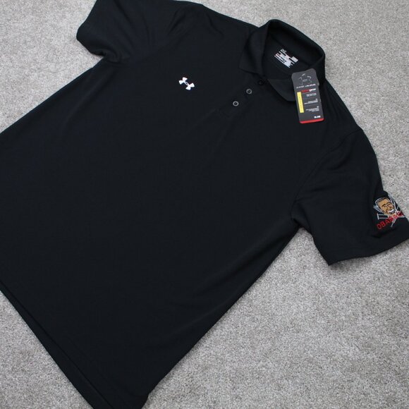 Under Armour Polo Shirt NWT Mens Large Black Heatgear Loose Fit Obama Care Logo - Picture 3 of 14